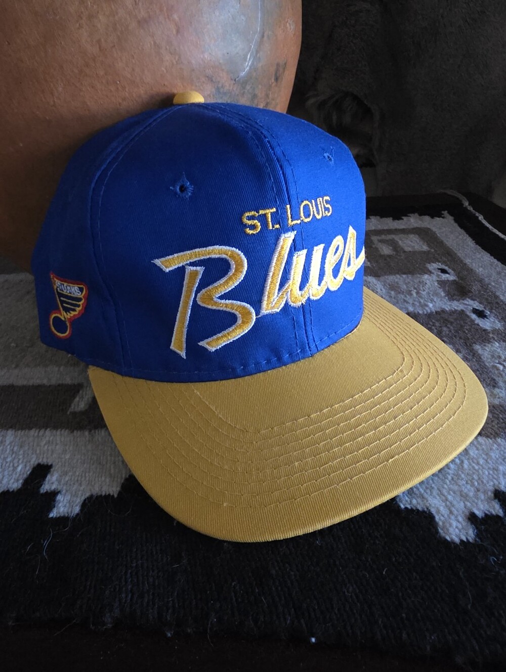 St Louis Blues Sports Specialties Vintage Script Font Blue/Yellow Snapback Hat